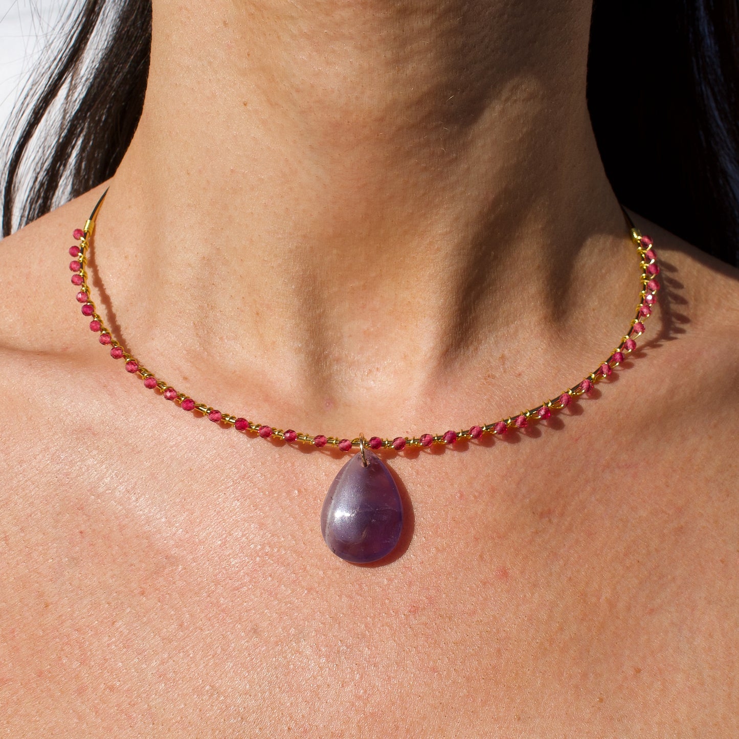 COLLIER LIV - AMETHYSTE ET RUBIS ROSE