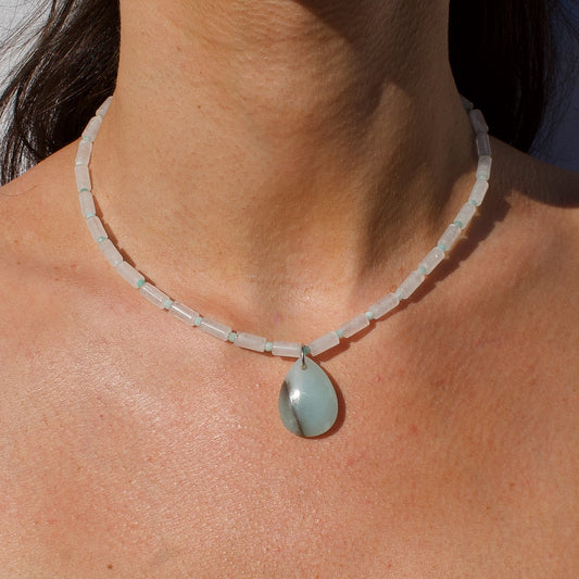 COLLIER NEDA - AMAZONITE & PIERRE DE LUNE