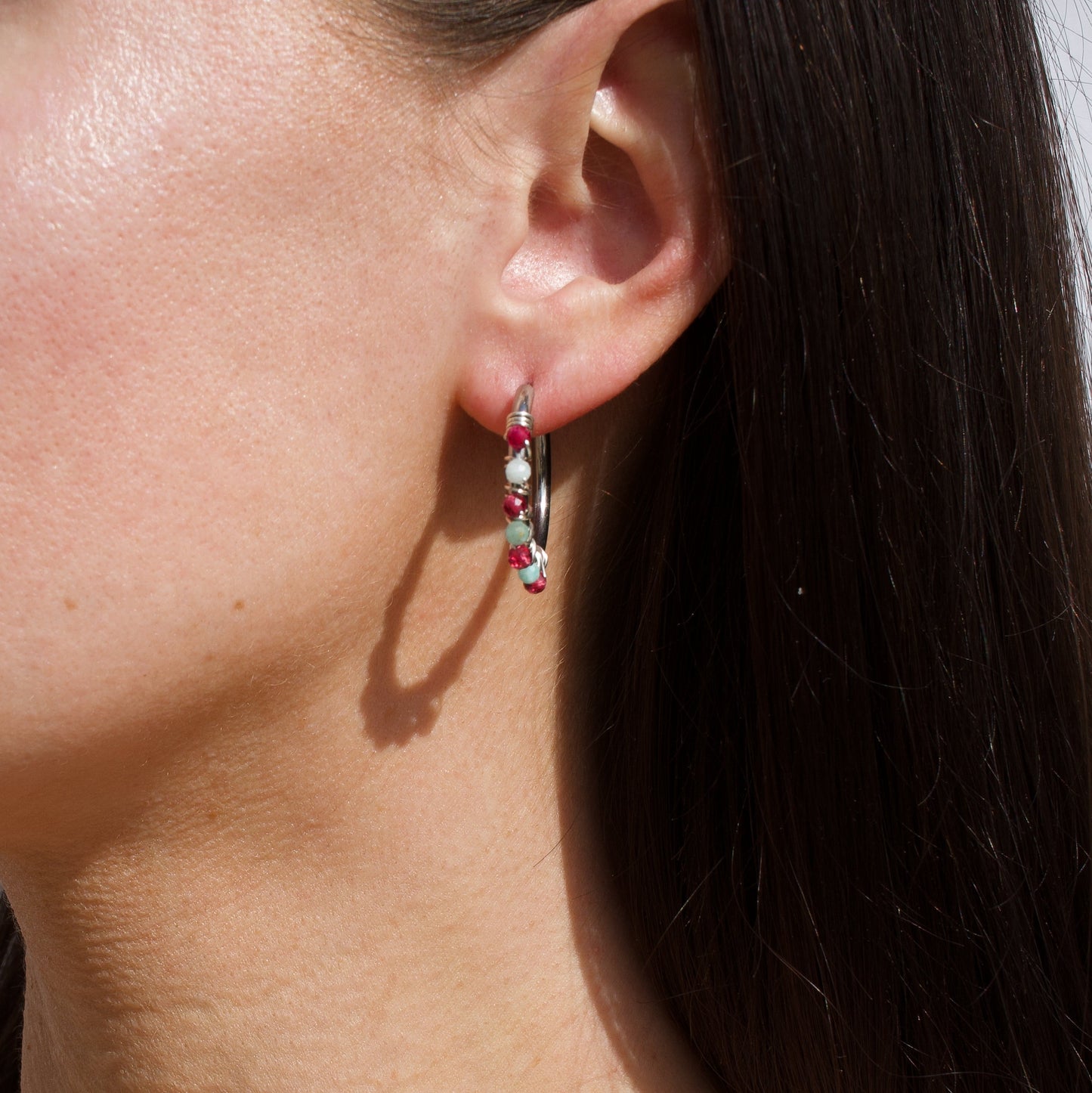 BOUCLES D'OREILLES LIV - AMAZONITE & RUBIS ROUGE