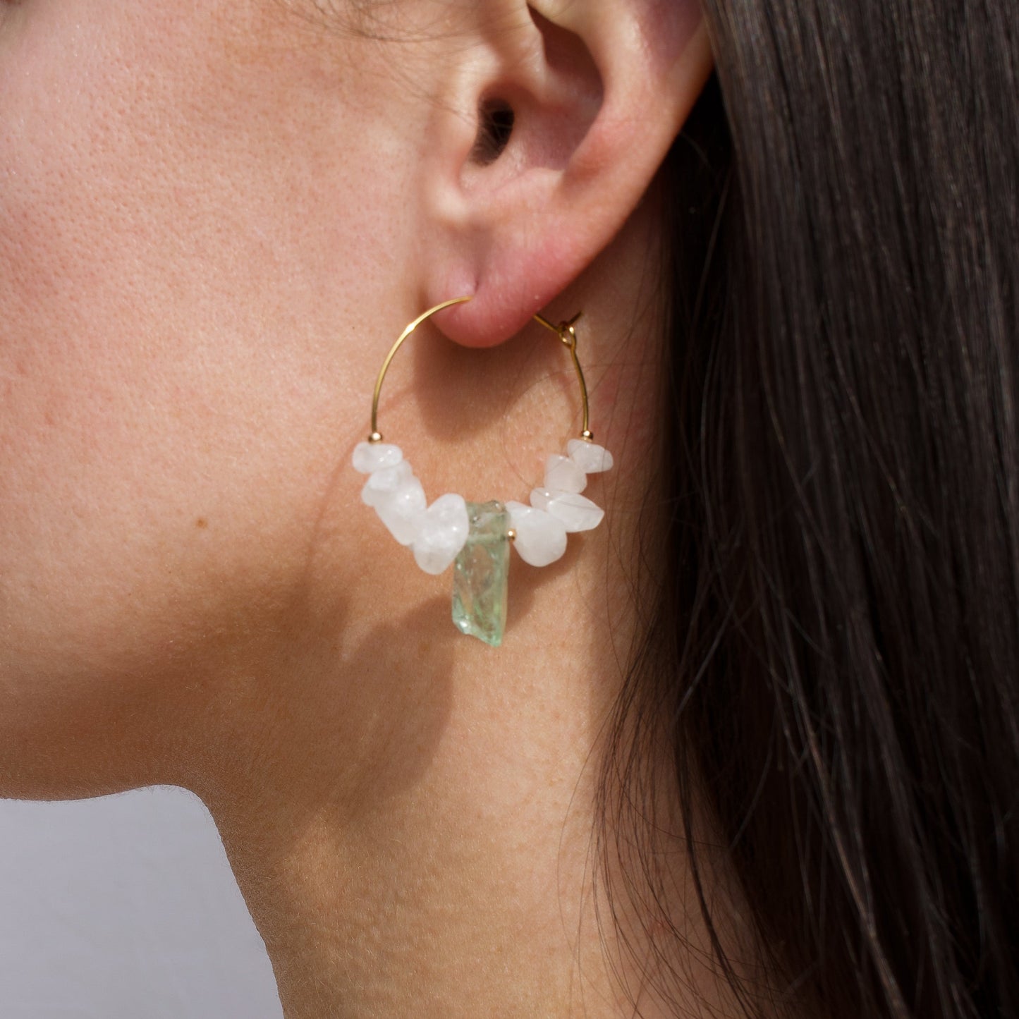 BOUCLES D'OREILLES TALISMAN - PIERRE DE LUNE & QUARTZ