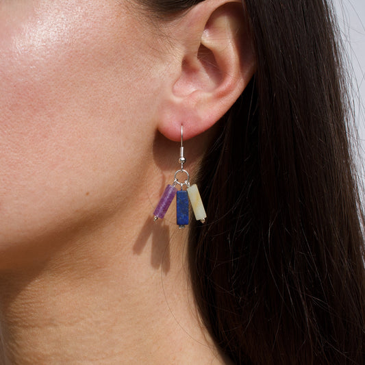 BOUCLES D'OREILLES INKA - AMAZONITE, LAPIS LAZULI & AMETHYSTE