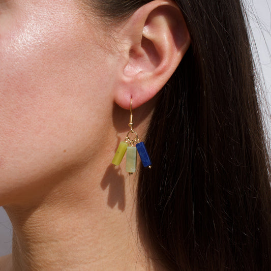 BOUCLES D'OREILLES INKA - LAPIS LAZULI, AMAZONITE & QUARTZ