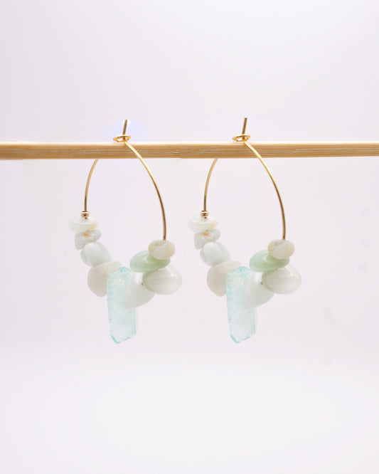 BOUCLES D'OREILLES TALISMAN - AMAZONITE & QUARTZ